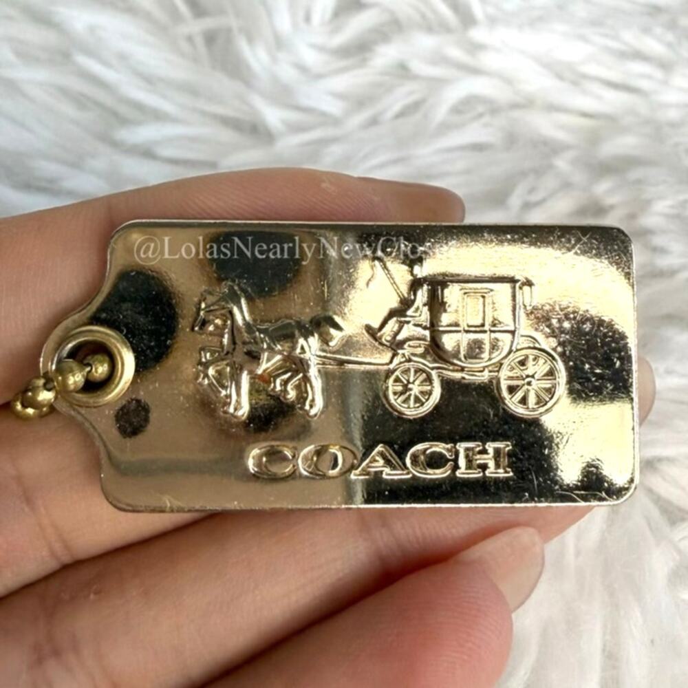 1.5" y2k COACH Vintage Gold Carriage Fob Bag Charm Hang tag Hangtag
